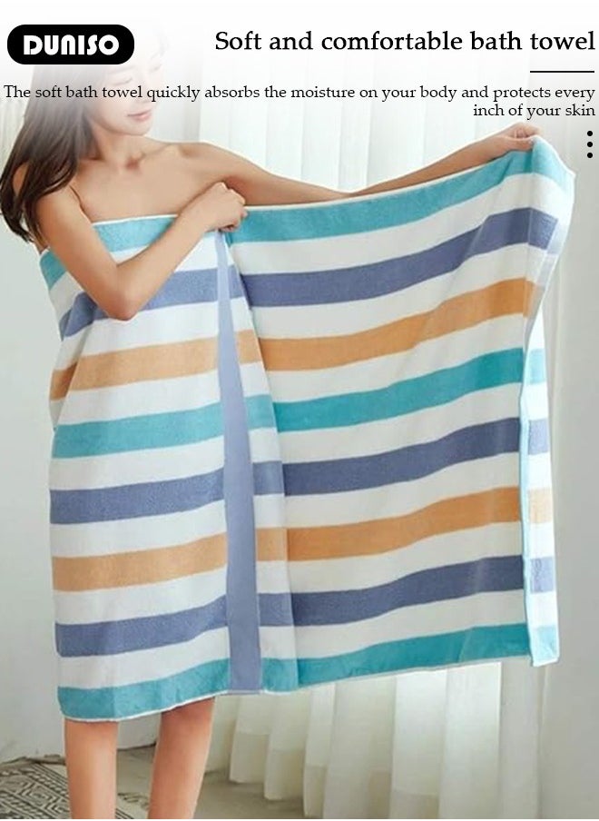 DUNISO Cotton Unshedding Thick Beach Towel,Absorbent Quick Dry Ultra Soft Large Size Household Bath Swimming Towel,Sand Free Lightweight Durable Striped Design Pool Beach Blanket,Perfect for Travel Pool Swimming Bath Camping Yoga Gym Sports  - Image 2