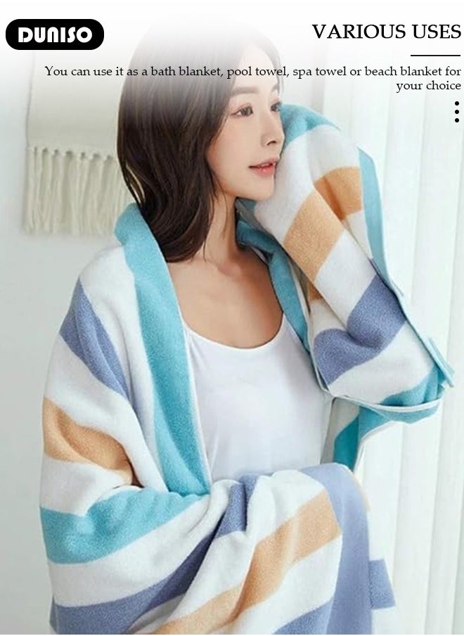 DUNISO Cotton Unshedding Thick Beach Towel,Absorbent Quick Dry Ultra Soft Large Size Household Bath Swimming Towel,Sand Free Lightweight Durable Striped Design Pool Beach Blanket,Perfect for Travel Pool Swimming Bath Camping Yoga Gym Sports  - Image 3