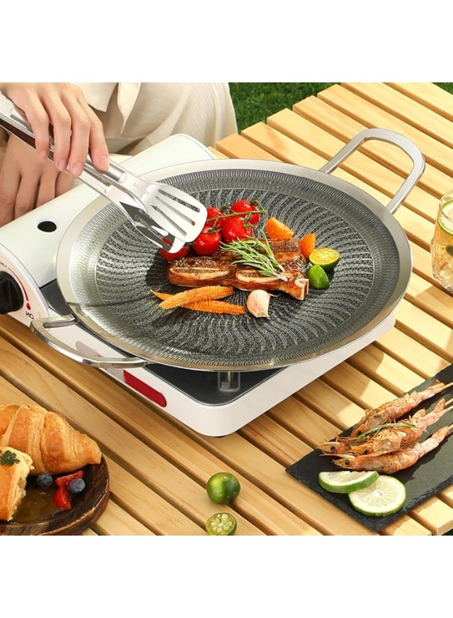 هابي هوم صينية شواء كورية من الستانلس ستيل غير لاصقة – صينية متعددة الاستخدامات للغاز والتحريض والنار المباشرة – هيكل ثلاثي الطبقات لتوزيع حراري متساوٍ – مناسبة للشواء والطهي والتخييم تكفي حتى 10 أشخاص -38 سم - Image 4