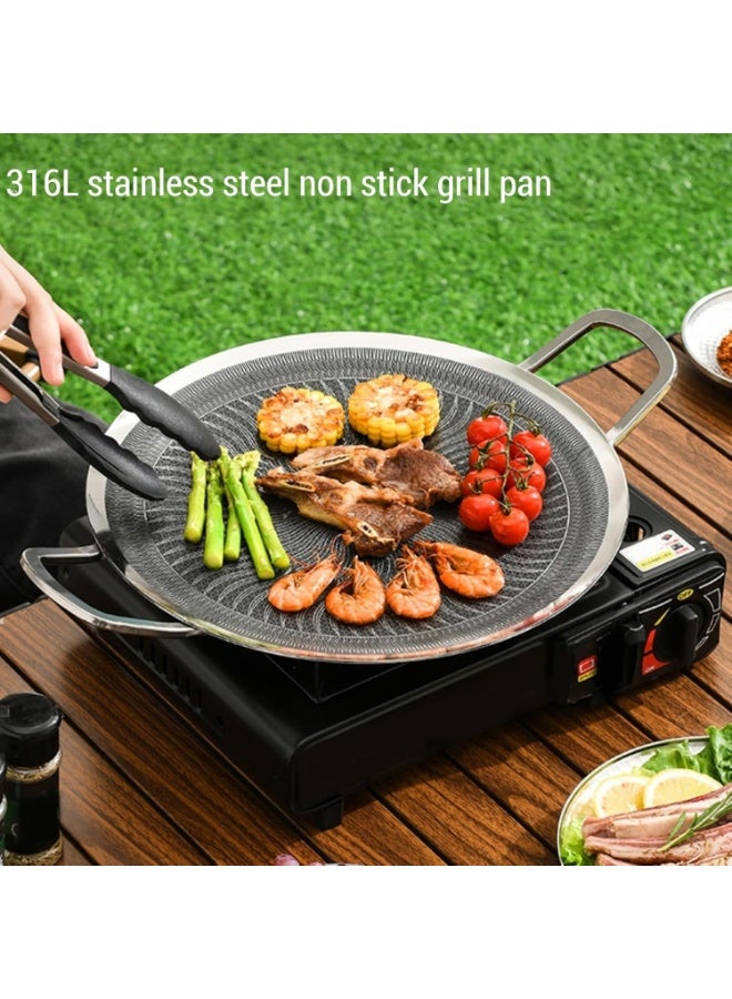 هابي هوم صينية شواء كورية من الستانلس ستيل غير لاصقة – صينية متعددة الاستخدامات للغاز والتحريض والنار المباشرة – هيكل ثلاثي الطبقات لتوزيع حراري متساوٍ – مناسبة للشواء والطهي والتخييم تكفي حتى 10 أشخاص -38 سم - Image 5