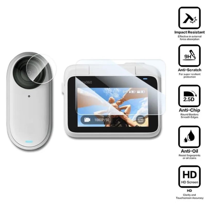 GetZget ® 2 Sets HD Tempered Glass for Insta360 Go 3/ Go 3S Screen and Camera Lens 9H Hardness Scratch Guard Glass Accessories(2 x Screen, 2 x Lens Glass) - Image 4