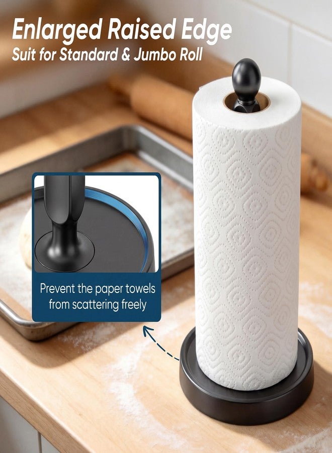 theaoo Paper Towel Holder Countertop, One-Handed Tear Paper Towel Stand Dispenser with Damping Function for Kitchen Bathroom, Stainless Steel Paper Towel Holder with Weighted Non-Slip Base (1, Black) - Image 4