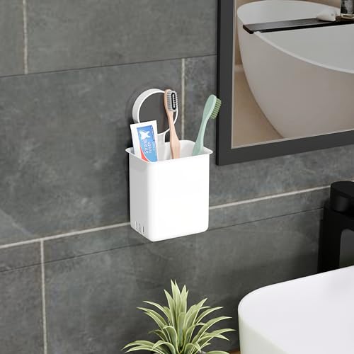 ELMVIA Plastic Wall Mounted Self Adhesive, Toothbrush Holder/Toothbrush Holders for Toothbrushes, Toothpaste, Shaver, Razor & Brush Holder for Bathroom (2PCS), White - Image 2