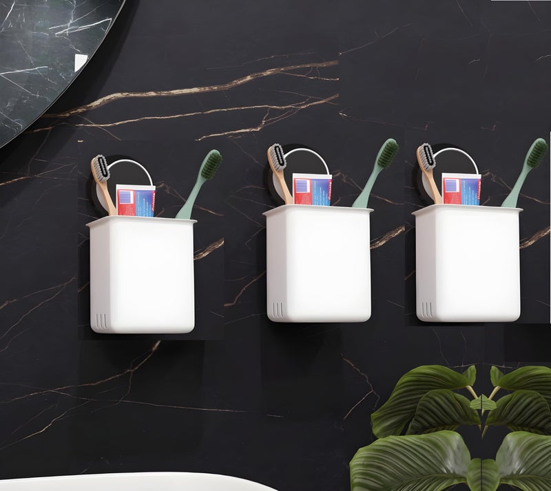 ELMVIA Plastic Wall Mounted Self Adhesive, Toothbrush Holder/Toothbrush Holders for Toothbrushes, Toothpaste, Shaver, Razor & Brush Holder for Bathroom (2PCS), White - Image 5