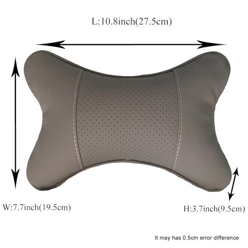 yuhuru Car Neck Pillows Both Side Pu Leather 2pieces Pack Headrest Fit for Most Cars Filled Fiber Universal Car Pillow (Grey) - Image 3