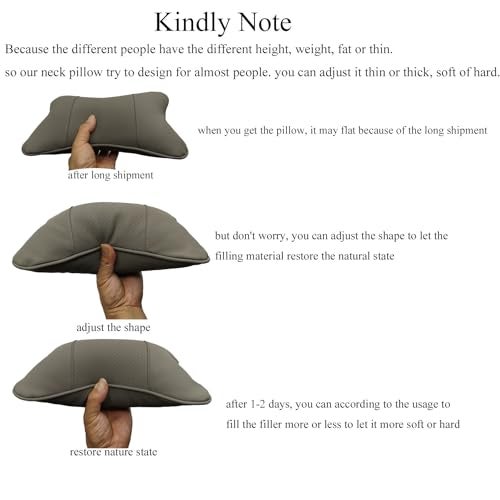 yuhuru Car Neck Pillows Both Side Pu Leather 2pieces Pack Headrest Fit for Most Cars Filled Fiber Universal Car Pillow (Grey) - Image 2
