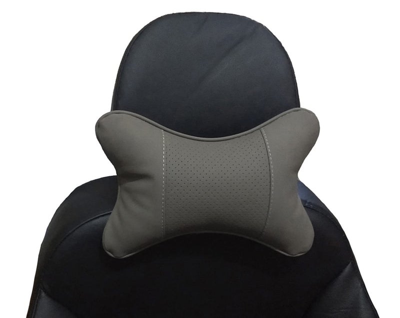 yuhuru Car Neck Pillows Both Side Pu Leather 2pieces Pack Headrest Fit for Most Cars Filled Fiber Universal Car Pillow (Grey) - Image 5