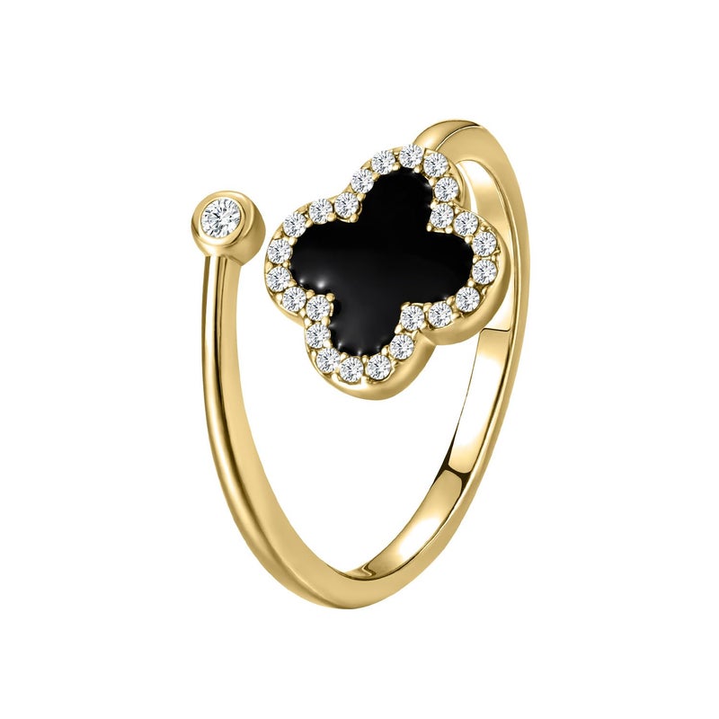 Qitian 18K Gold Four Leaf Clover Rings for Women, Black Lucky Link Clover Rings, Trendy Women's Jewelry Gifts - Image 1