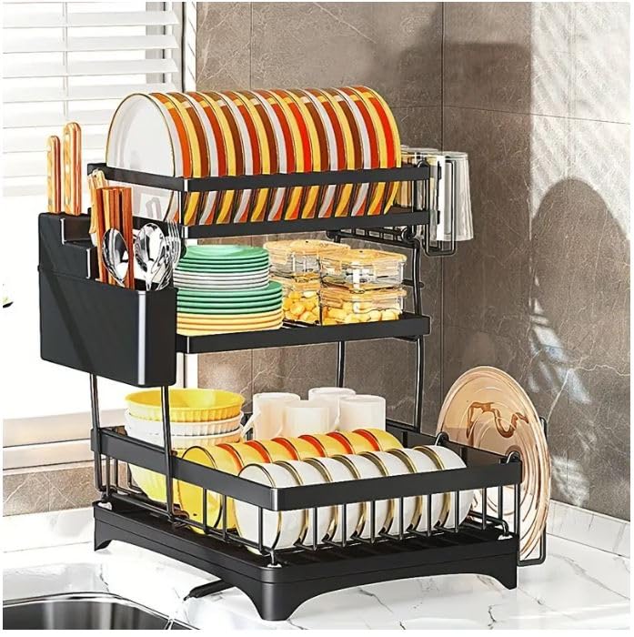 Glaceon Over Sink Dish Drying RackDish Drainer 3 Tier Stainless Steel Dish Drainer Large Rust Proof Drainer for Kitchen Countertop with Removable Cutlery Holder 358 Rack - Image 5