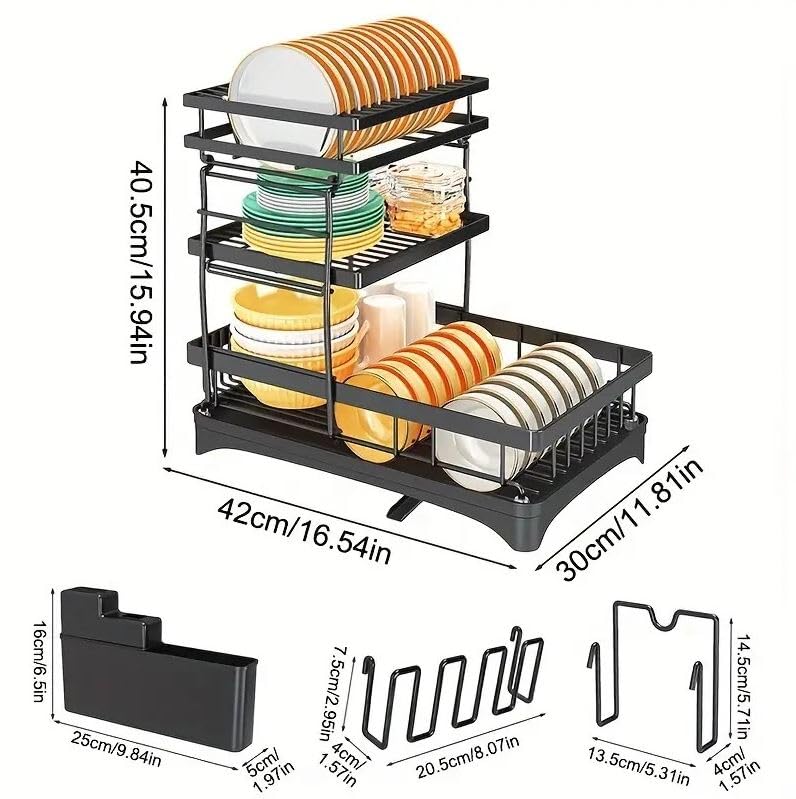 Glaceon Over Sink Dish Drying RackDish Drainer 3 Tier Stainless Steel Dish Drainer Large Rust Proof Drainer for Kitchen Countertop with Removable Cutlery Holder 358 Rack - Image 2