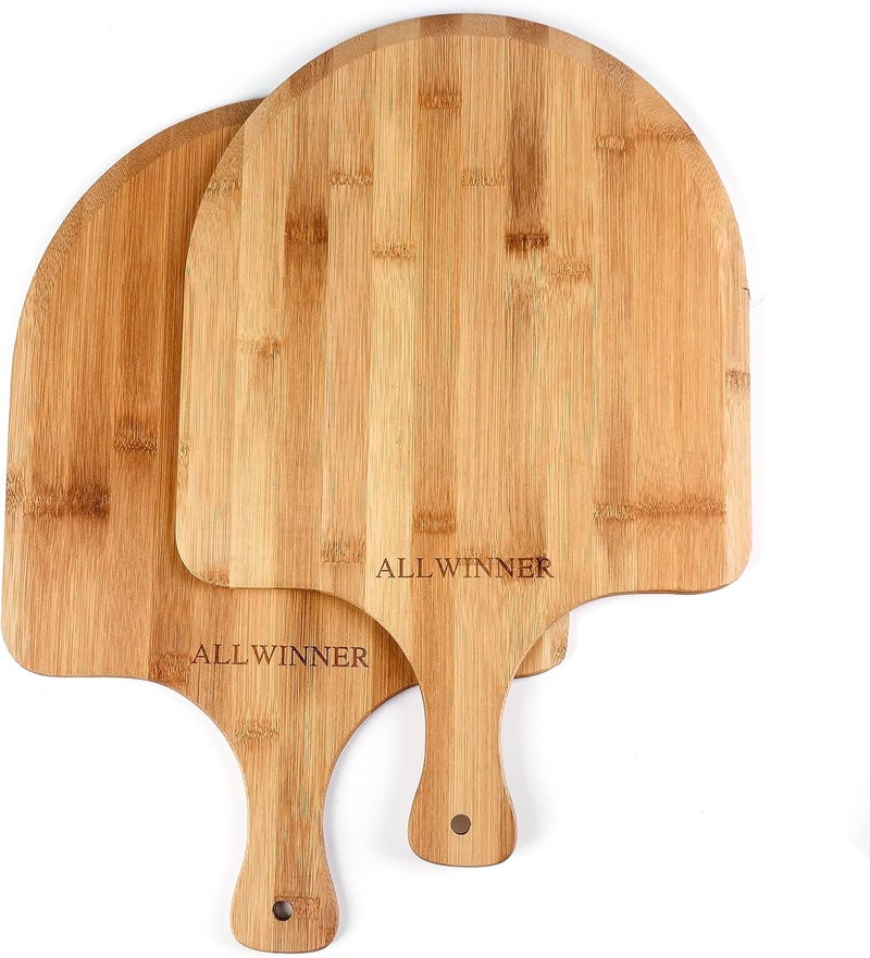 AWINNER Pizza Peel 12 Inch, 2 Pack Bamboo Pizza Paddle, Wooden Pizza Peels for Making Pizza, Pizza Bread Pie Cutting Board for Kitchen - Image 1