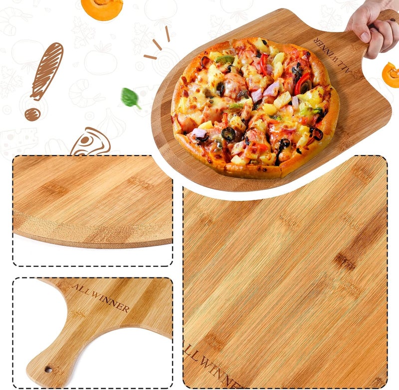 AWINNER Pizza Peel 12 Inch, 2 Pack Bamboo Pizza Paddle, Wooden Pizza Peels for Making Pizza, Pizza Bread Pie Cutting Board for Kitchen - Image 2