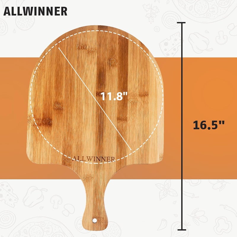 AWINNER Pizza Peel 12 Inch, 2 Pack Bamboo Pizza Paddle, Wooden Pizza Peels for Making Pizza, Pizza Bread Pie Cutting Board for Kitchen - Image 4