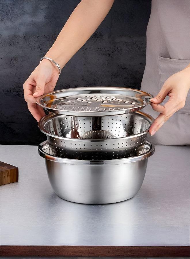3-Piece Kitchen Strainer and Bowl Set for Rice and Vegetables - Image 1
