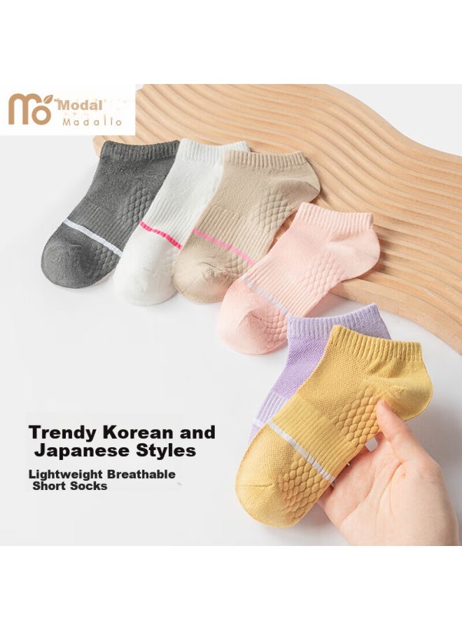 Modal Modaier 5-pair Pack Women's Socks, Summer Thin Non-slip No-show Solid Color Mesh Breathable Boat Socks Short Tube Socks - Image 3