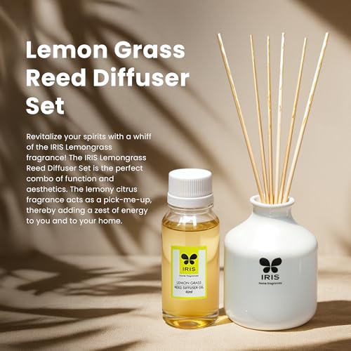 IRIS Home Fragrance,60Ml Lemon Grass Reed Diffuser Set |Free 6 Reeds Sticks of 7.5"|Stress Relief & Aromatherapy |Long-Lasting,Smoke-Free Air Freshener for Home,Bedroom and Office | Ideal for Gifting - Image 3