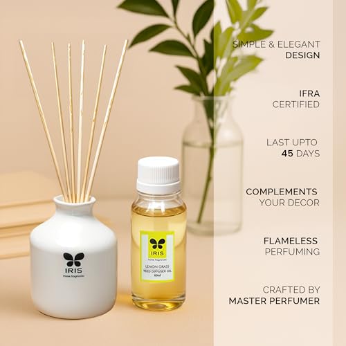 IRIS Home Fragrance,60Ml Lemon Grass Reed Diffuser Set |Free 6 Reeds Sticks of 7.5"|Stress Relief & Aromatherapy |Long-Lasting,Smoke-Free Air Freshener for Home,Bedroom and Office | Ideal for Gifting - Image 4