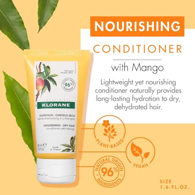 Klorane NOURISHING CONDITIONER WITH MANGO BUTTER, MOISTURIZE AND HYDRATE DRY HAIR, PARABEN, SILICONE, SULFATE FREE, 1.6 OZ. - Image 2