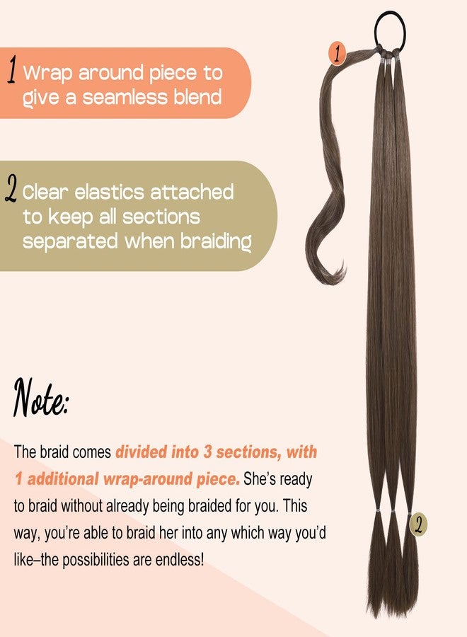 SEIKEA 2PCS Long Braid Ponytail Extension with Hair Tie Long Straight Wrap Around Hair Extensions Ponytail Soft Synthetic Hair Medium Brown Golden Brown Highlights 26 Inch (After Braided 23 Inch) - Image 2