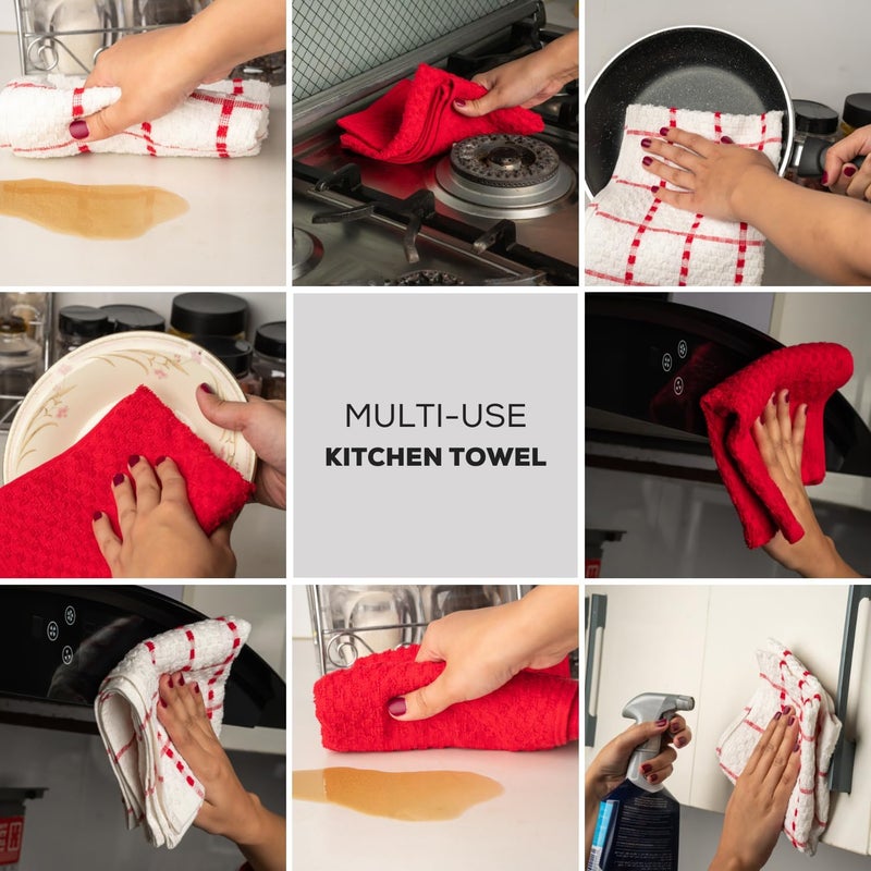 GOLD TEXTILES Kitchen Towels 12 Pack Premium 100 Cotton Dish Towels for Kitchen 15 x 25 Inches Super Soft  Absorbent Kitchen Hand Towels for Drying Dishes Cleaning  Reusable and Washable Red - Image 4