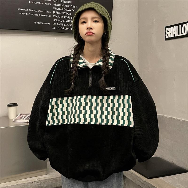 American retro chessboard plaid polo shirt sweater womens spring and autumn Korean style loose ins trendy lazy style bf Hong Kong style top Brown - Image 3