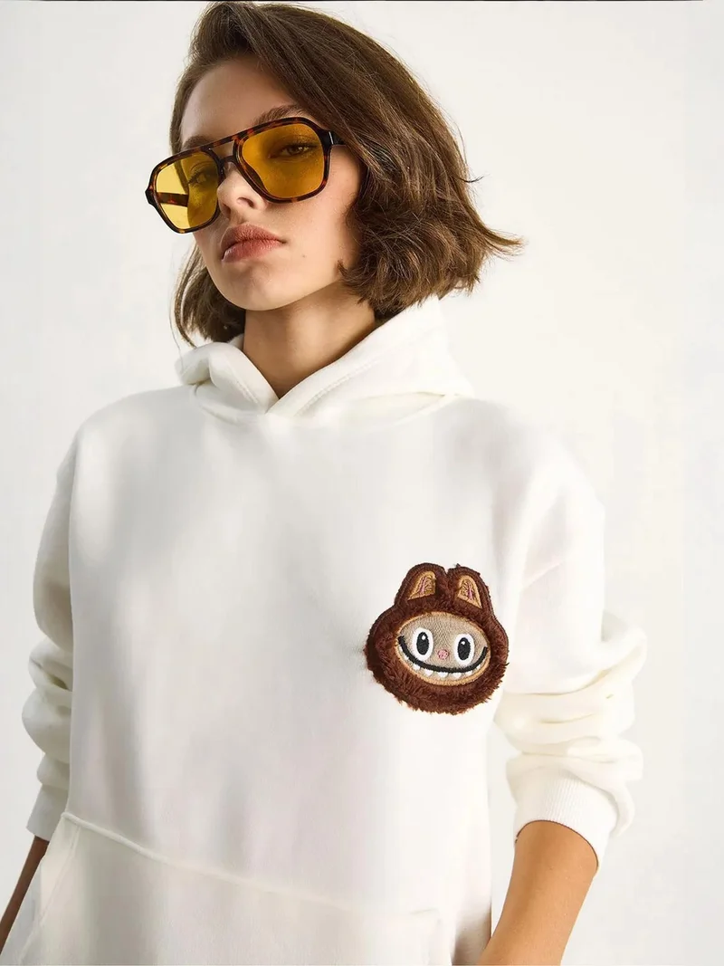 Bianco Lucci LUCCI Hooded Embroidered Sweatshirt