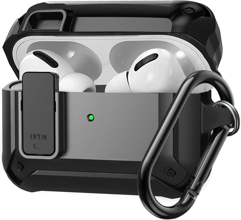 Olytop For Airpods Pro 2/1 Gen Case Cover with Lock 2023/2022/2019, Armor Rugged Case for Apple Airpod Pro 2nd/1st Generation Shockproof Protective Skin with Keychain for Women Men Black - Image 1