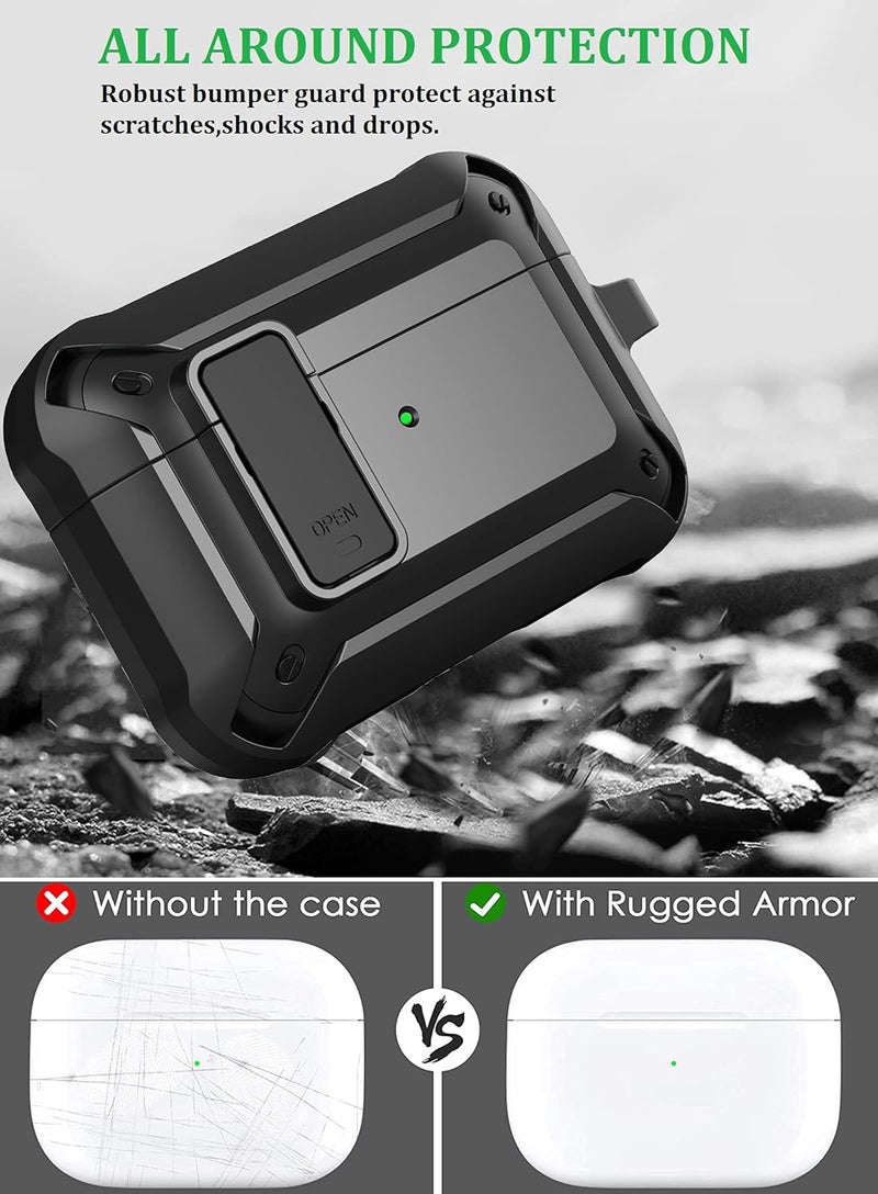Olytop For Airpods Pro 2/1 Gen Case Cover with Lock 2023/2022/2019, Armor Rugged Case for Apple Airpod Pro 2nd/1st Generation Shockproof Protective Skin with Keychain for Women Men Black - Image 3