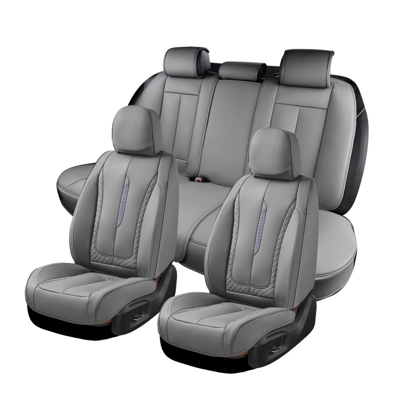Coverado Car Seat Cover Full Set Gray Seat Covers Front Seats Back Seat Covers Nappa Leather Waterproof Car Seat Cushion Car Seat Protector Universal Fit Most Cars