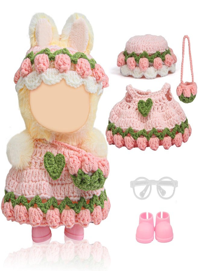 Voccim Handmade Crochet 17cm Doll Clothes - 3PCS Doll Outfites Include Hats and Bag, Cute Dolls Clothing Adorable Dress Up 15cm/17cm Dolls Accessories for Gift (Pink) - Image 2