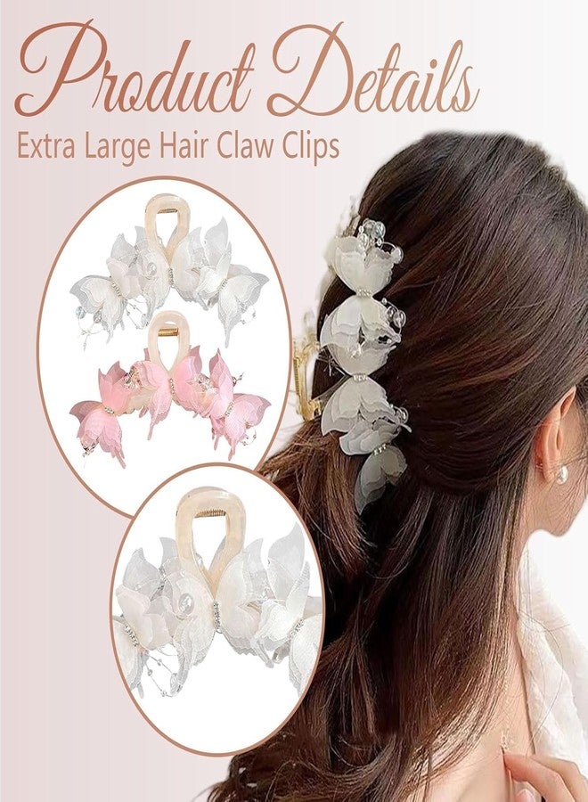 Melodio 2pcs Butterfly Hair Clips for Women & Girls | Elegant Pearl & Rhinestone Hair Claw Clips | Fashion Hair Accessories for Wedding, Party, Sangeet - Image 2