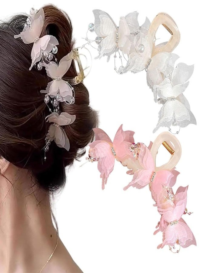 Melodio 2pcs Butterfly Hair Clips for Women & Girls | Elegant Pearl & Rhinestone Hair Claw Clips | Fashion Hair Accessories for Wedding, Party, Sangeet - Image 1