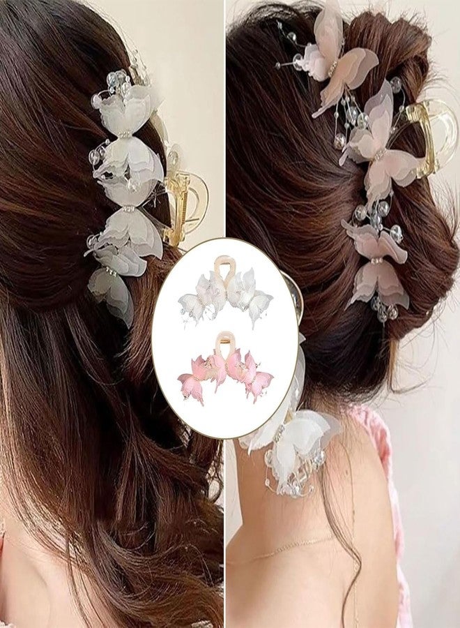 Melodio 2pcs Butterfly Hair Clips for Women & Girls | Elegant Pearl & Rhinestone Hair Claw Clips | Fashion Hair Accessories for Wedding, Party, Sangeet - Image 3