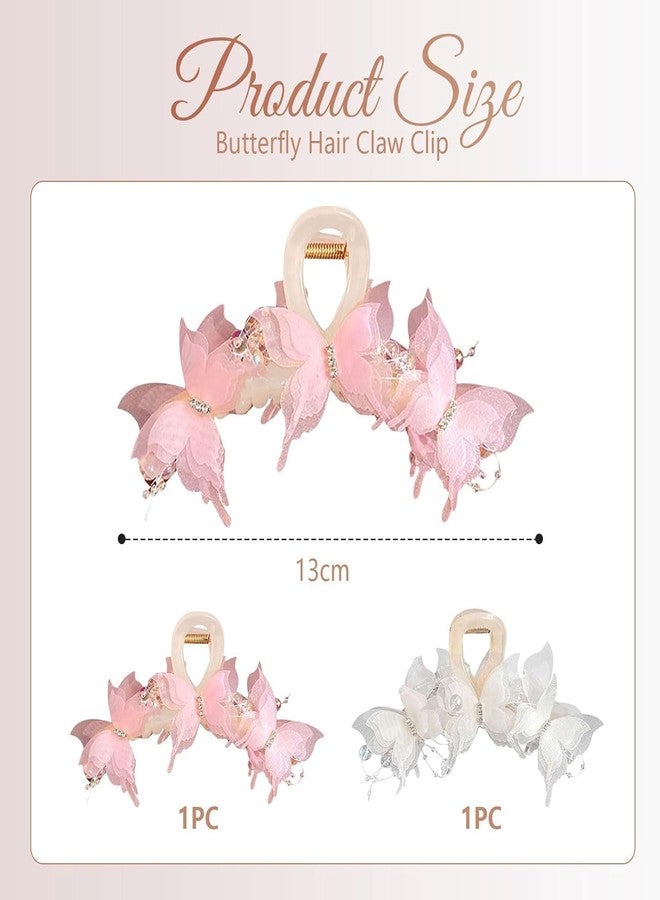 Melodio 2pcs Butterfly Hair Clips for Women & Girls | Elegant Pearl & Rhinestone Hair Claw Clips | Fashion Hair Accessories for Wedding, Party, Sangeet - Image 4