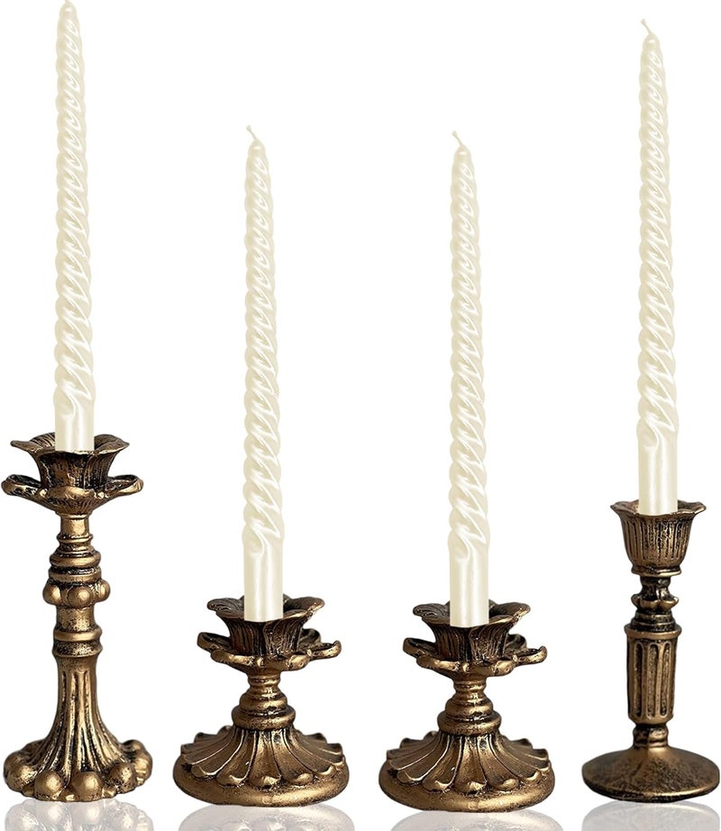 LPUSA Intercity storage hub Vintage Candlestick Holder for Taper，Resin Candle Holder Antique Bronze，Decorative for Home Decor Centerpiece for Wedding Party, Wedding Anniversary Decoration，Set of 4(AABC) Balanced universal design - Image 1