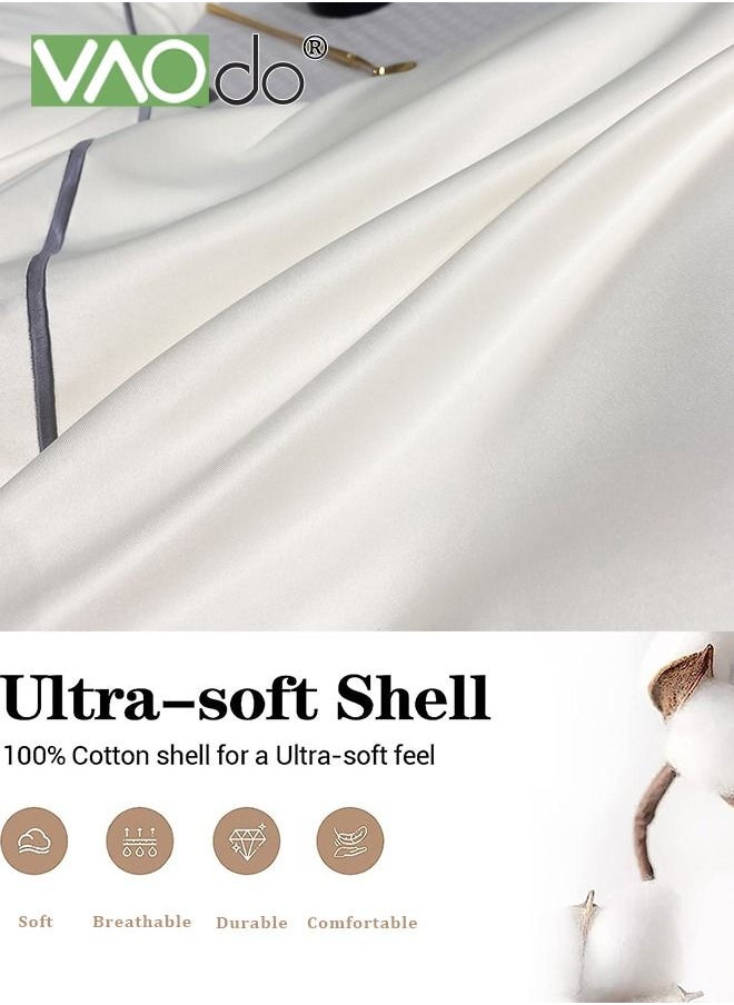 VAOdo - 4PCS Silk Comforter Set Soft and Good for Sleep AB Surface with Simple and Atmospheric Embroidery Universal for All Seasons Bedding Duvet Covers Set 220*240CM White - Image 1