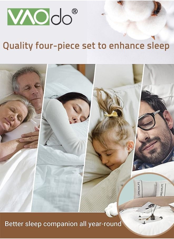 VAOdo - 4PCS Silk Comforter Set Soft and Good for Sleep AB Surface with Simple and Atmospheric Embroidery Universal for All Seasons Bedding Duvet Covers Set 220*240CM White - Image 1