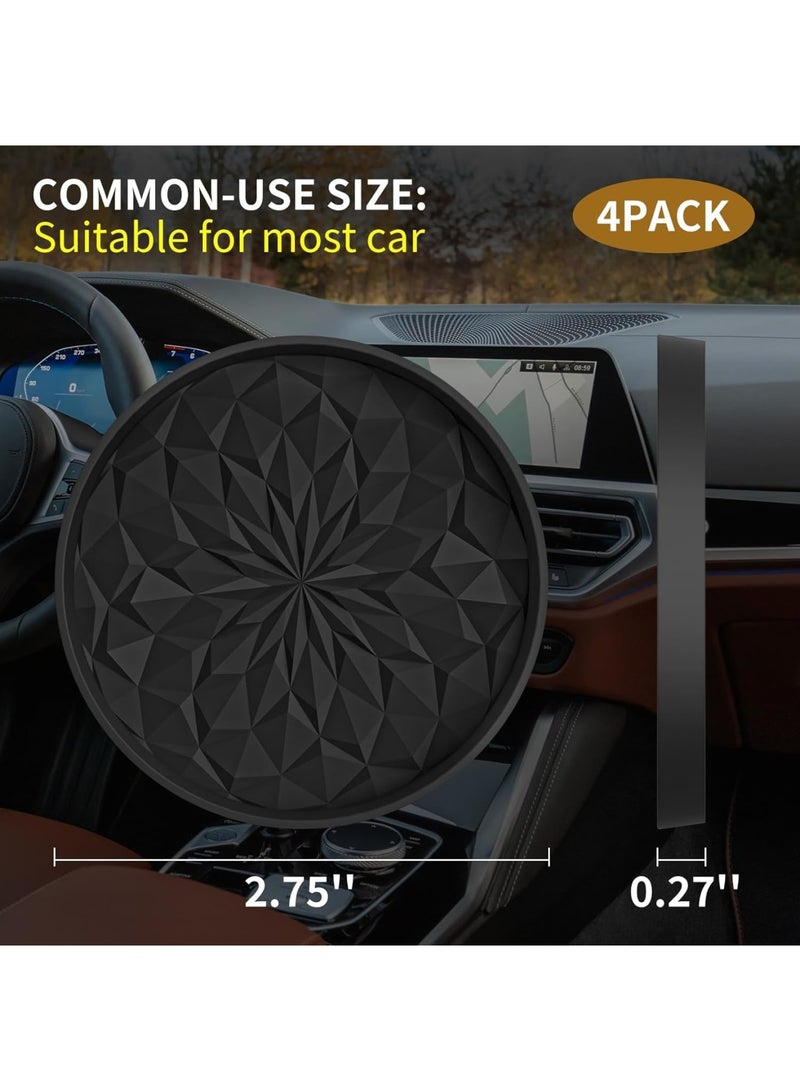 SOLARAE Car Cup Coaster, 4 Pack Silicone Car Coasters, Universal Insert Coasters, Non-Slip Recessed Car Interior Accessories, Car Cup Holder for Most Cars, Black - Image 2