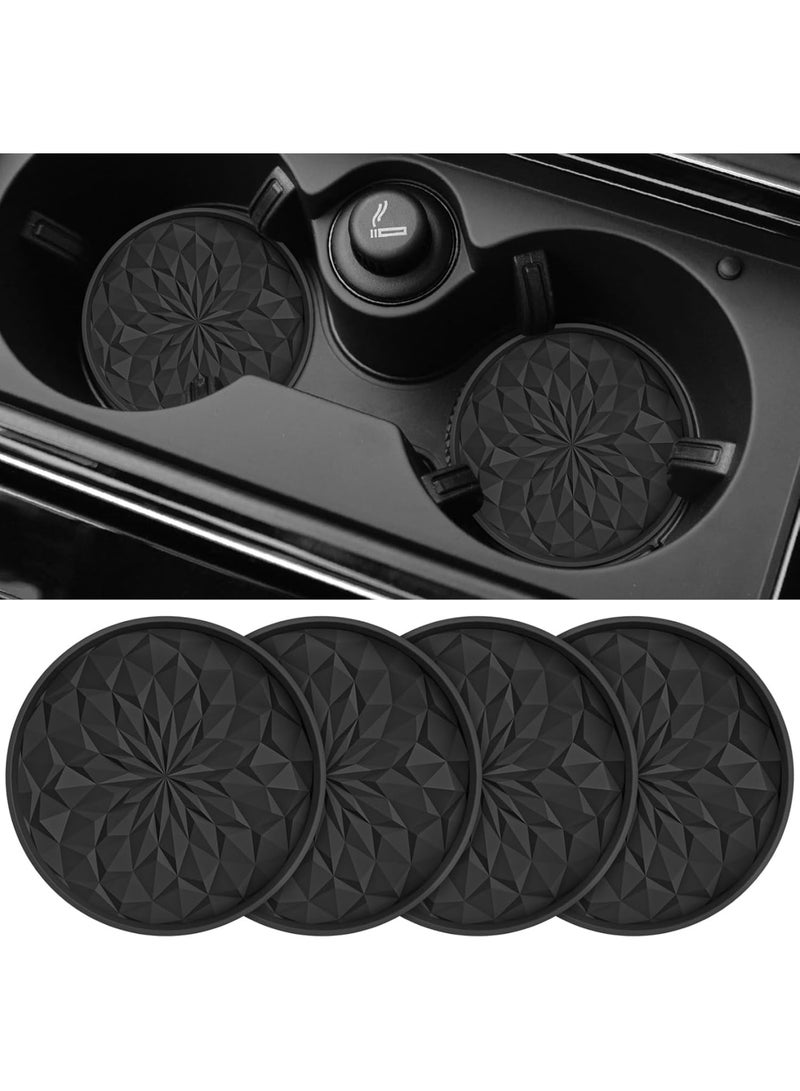SOLARAE Car Cup Coaster, 4 Pack Silicone Car Coasters, Universal Insert Coasters, Non-Slip Recessed Car Interior Accessories, Car Cup Holder for Most Cars, Black - Image 1