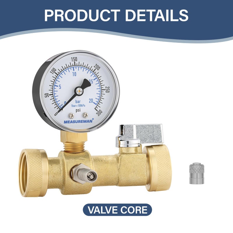 MEASUREMAN Air Over Water Test Kit, 2â€ Dial, 0-300 PSI, 1/4â€ NPT Top Mount with 3/4â€ Female Hose Connection for Leak Detection and Pressure Testing - Image 4