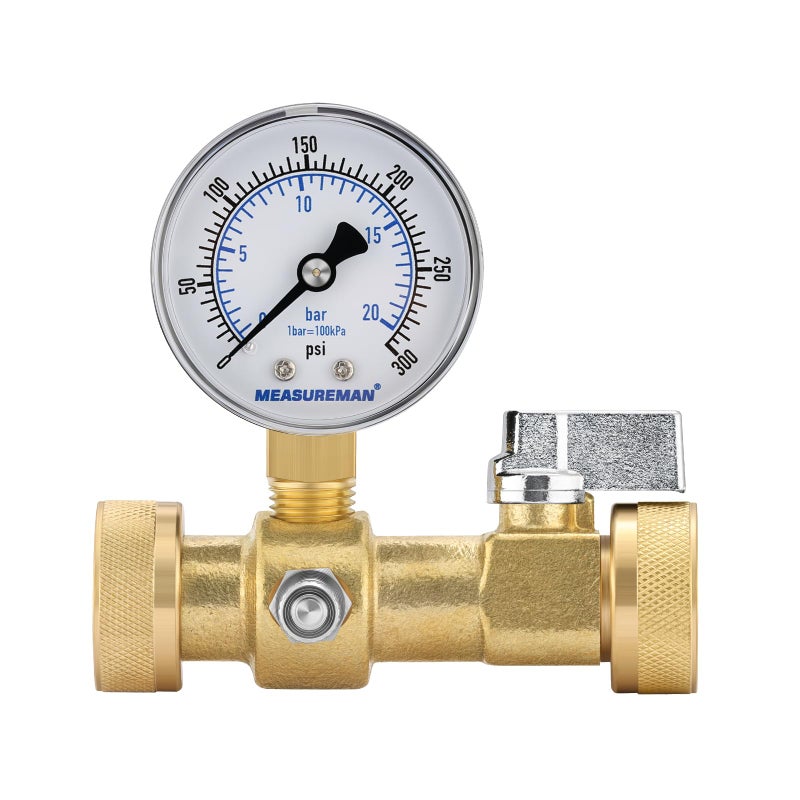 MEASUREMAN Air Over Water Test Kit, 2â€ Dial, 0-300 PSI, 1/4â€ NPT Top Mount with 3/4â€ Female Hose Connection for Leak Detection and Pressure Testing - Image 1