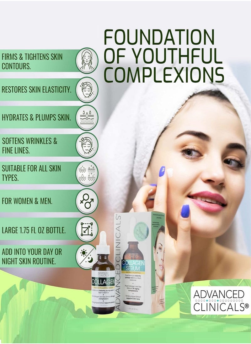 Advanced Clinicals - Advanced Clinicals Collagen Facial Serum Reduces the appearance of wrinkles, dark circles and fine lines 1.75 Fl Oz (52 ml) - Image 1