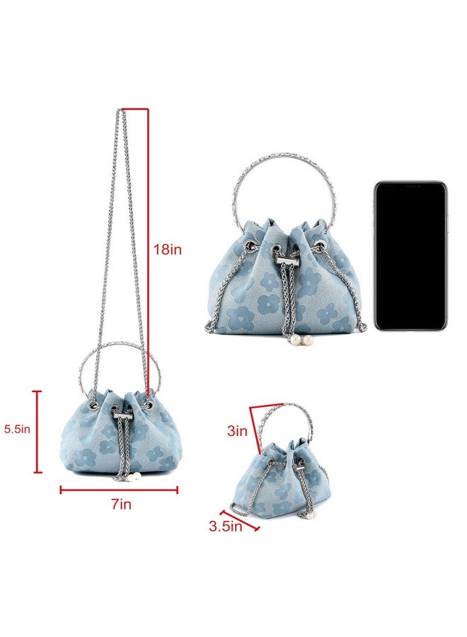 Ayliss Ayliss Women Evening Handbag Mini Clutch Rhinestone Pouch Crossbody Handbag Purse Top Handle Floral Shoulder Bag Prom (Mini,Blue) - Image 1