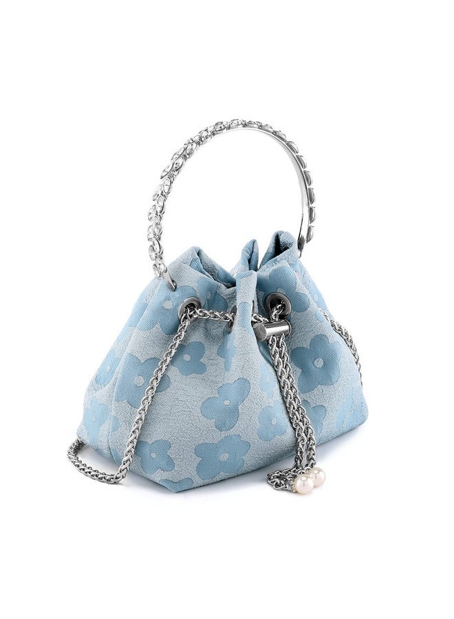 Ayliss Ayliss Women Evening Handbag Mini Clutch Rhinestone Pouch Crossbody Handbag Purse Top Handle Floral Shoulder Bag Prom (Mini,Blue) - Image 3