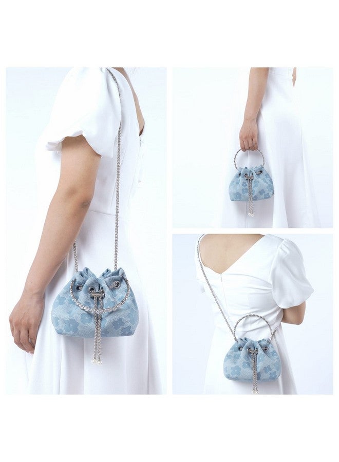 Ayliss Ayliss Women Evening Handbag Mini Clutch Rhinestone Pouch Crossbody Handbag Purse Top Handle Floral Shoulder Bag Prom (Mini,Blue) - Image 2