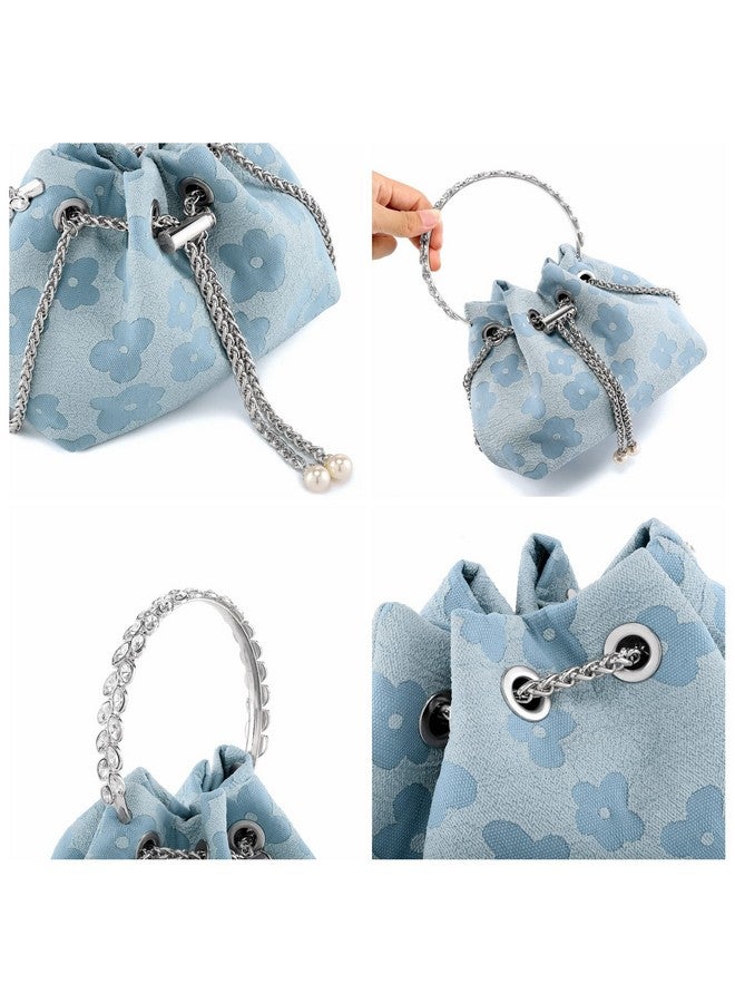 Ayliss Ayliss Women Evening Handbag Mini Clutch Rhinestone Pouch Crossbody Handbag Purse Top Handle Floral Shoulder Bag Prom (Mini,Blue) - Image 4