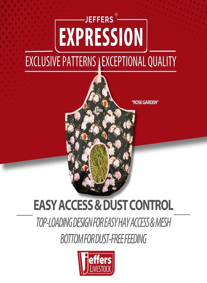 Jeffers Expression Top Loading Hay Bag for Horses & Livestock - Durable 600 Denier, Water Resistant Hay Feeder with Mesh Bottom for Stall, Trailer & Travel - Horse Feeding Supplies - Rose Garden - Image 4