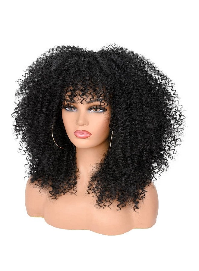 ANNISOUL 16Inch Curly Wigs for Black Women Black Afro Bomb Curly Wig with Bangs Synthetic Fiber Glueless Long Kinky Curly Hair - Image 3