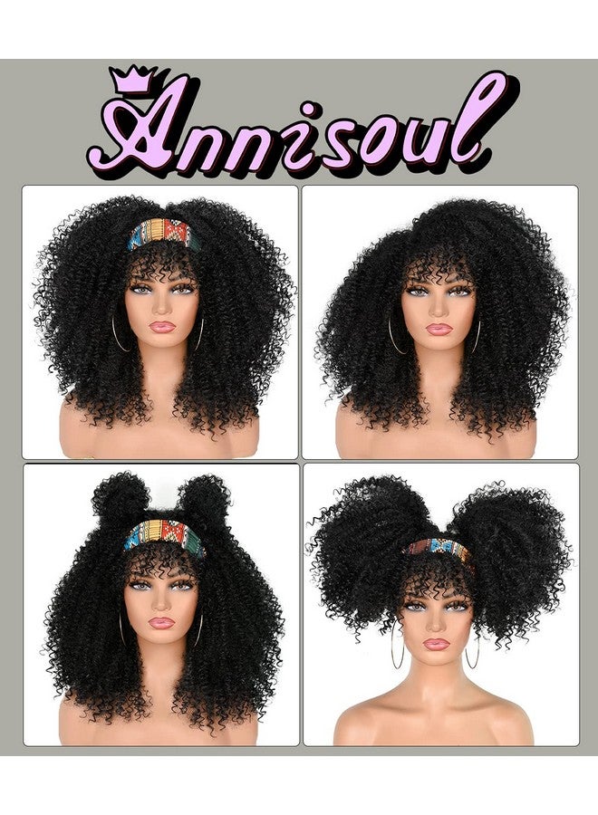 ANNISOUL 16Inch Curly Wigs for Black Women Black Afro Bomb Curly Wig with Bangs Synthetic Fiber Glueless Long Kinky Curly Hair - Image 5