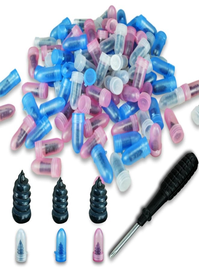 Qicfrk 100 Pcs Tire Repair Rubber Nail, Tire Repair Screws Tire Repair Nail Self-Tapping Screw 3 Size Fast Tool with Screwdriver Self-Service Tire Repair Plugs for tire Puncture Repair - Image 1